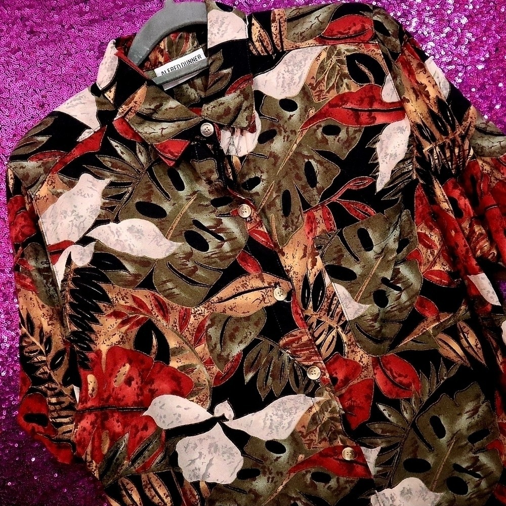 Multicolor Hawaiian Shirt 10 Alfred Dunner Womens Botanical Tropical Floral Top